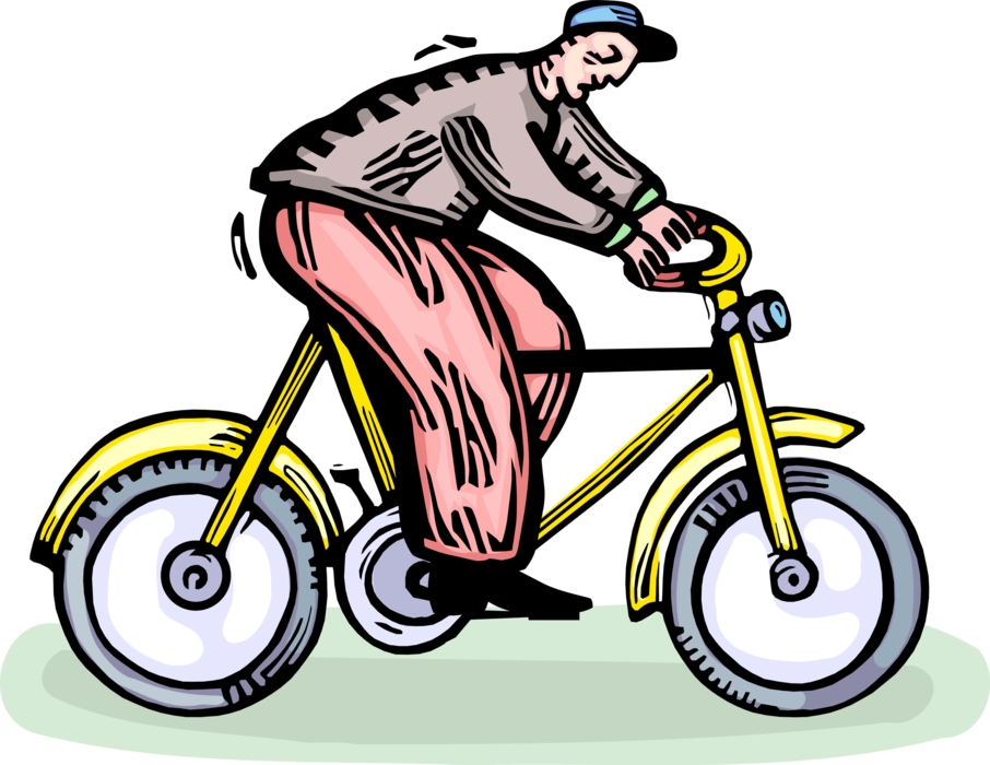 Vector Illustration of Cycling Enthusiast Cyclist Rides Bicycle Bike Outdoors
