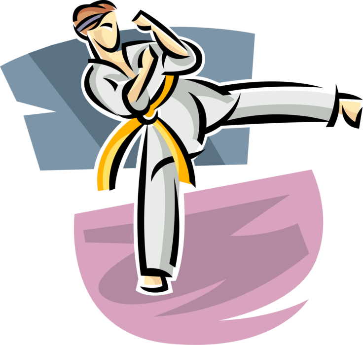 Vector Illustration of Self-Defense Martial Artist Executes Taekwondo Karate Side Kick