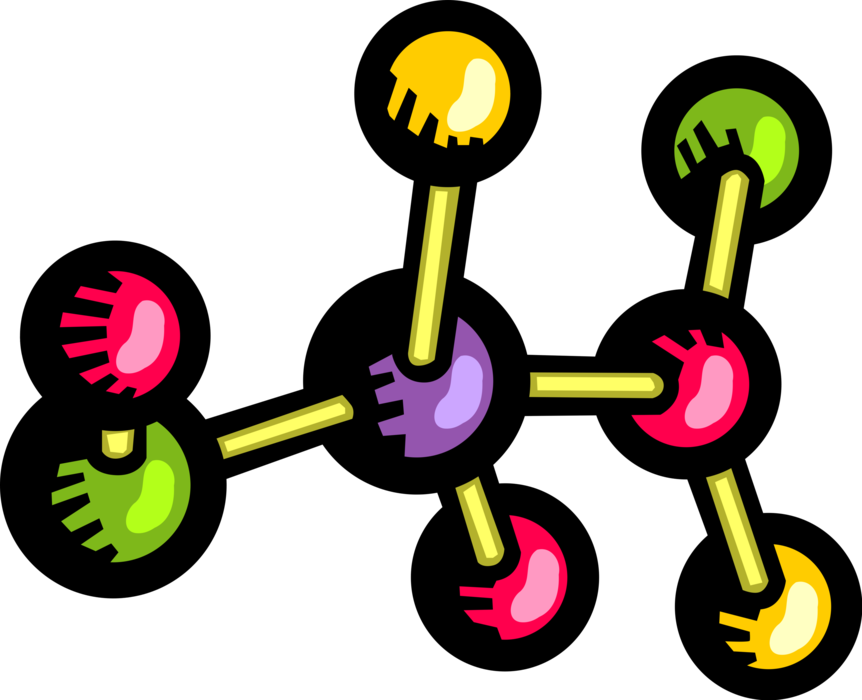 Vector Illustration of Chemistry Molecule Atoms Held Together by Chemical Bonds