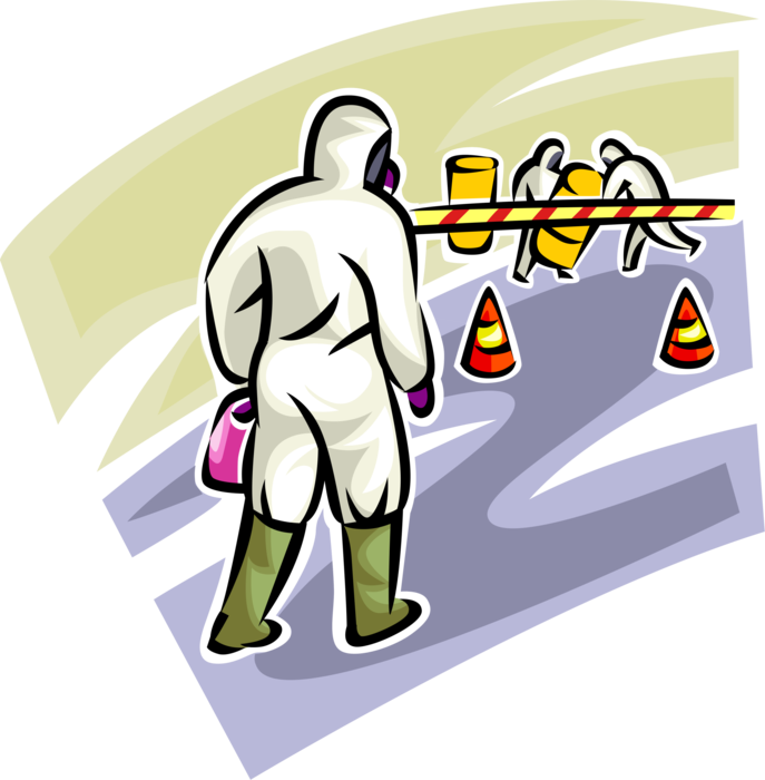 Vector Illustration of Homeland Security Personnel Remove Toxic Chemical Barrels from Accident Site