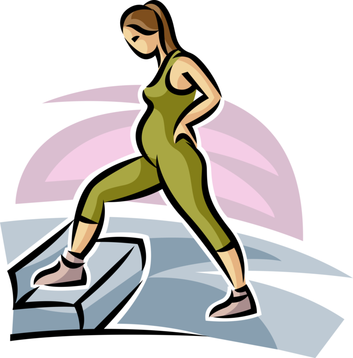 Vector Illustration of Pregnant Expectant Mother Gets Aerobics Stretching Exercise and Physical Fitness Workout