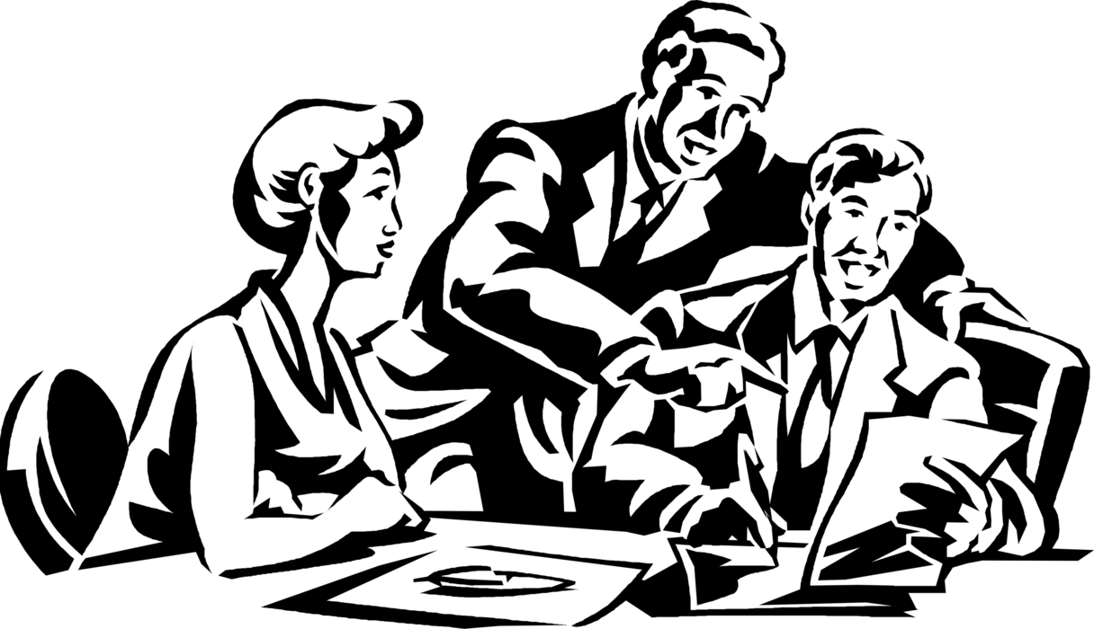 Vector Illustration of Business Associates in Boardroom Meeting Discuss Sales Results