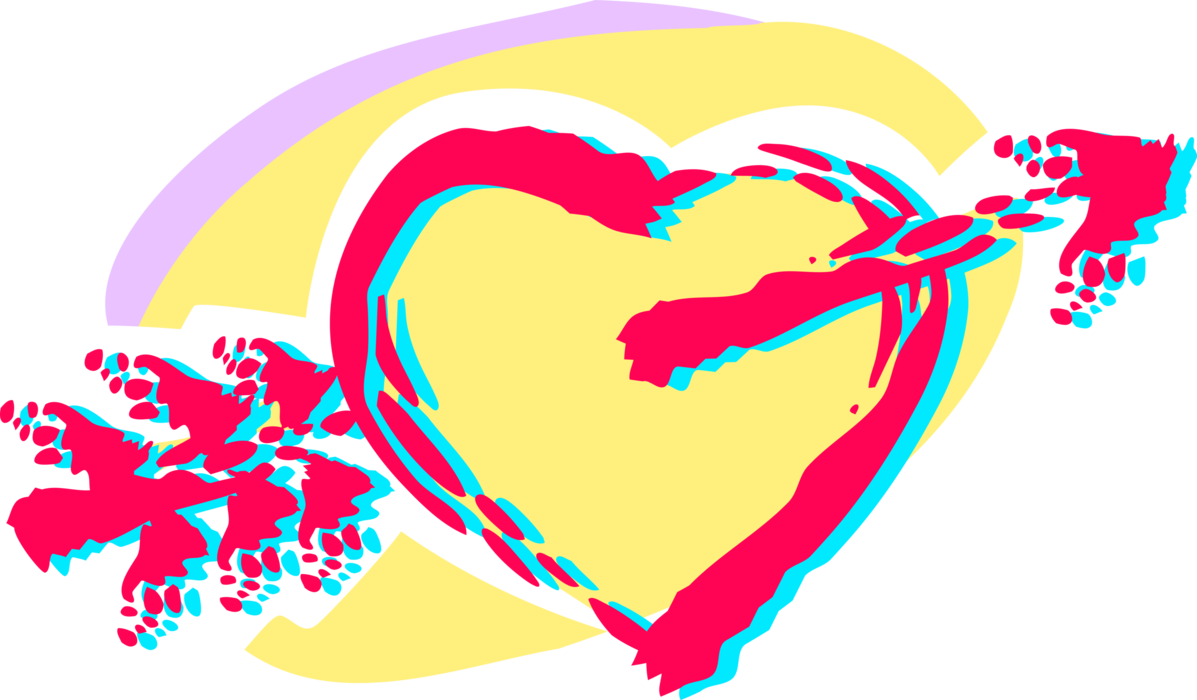 Vector Illustration of Valentine's Day Sentimental Cupid's Arrow Pierces Romantic Love Heart