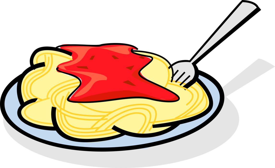 Vector Illustration of Plate of Italian Pasta Spaghetti with Tomato Sauce with Fork Vector Illustration of Plate of Italian Pasta Spaghetti with Tomato Sauce with Fork