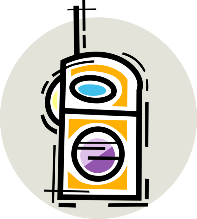 Vector Illustration of Walkie-Talkie Hand-Held Portable Two-Way Radio Transceiver with Push-to-Talk Communications