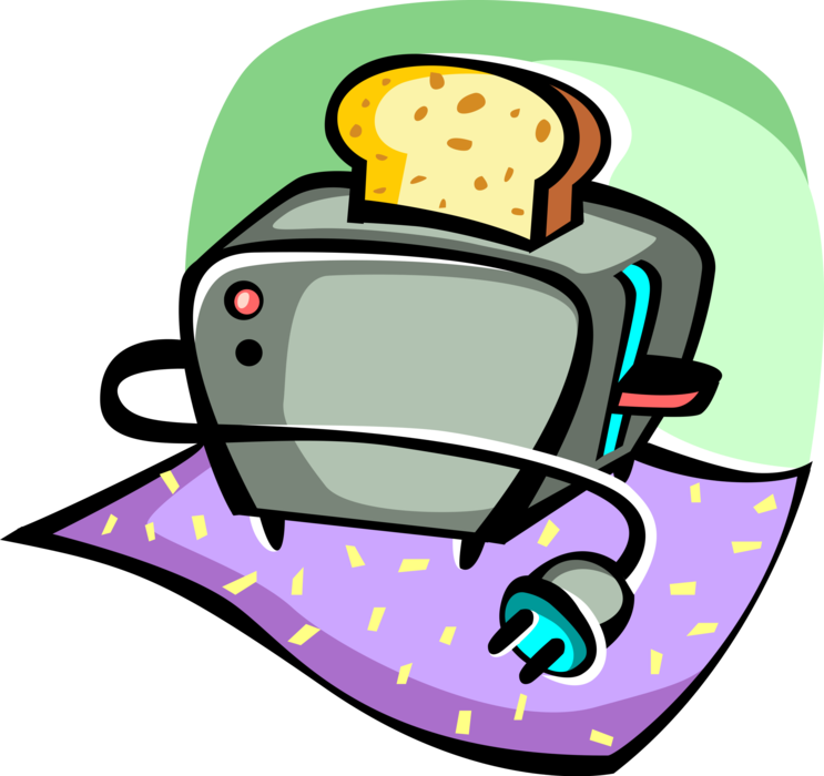 Vector Illustration of Small Electric Kitchen Appliance Toaster or Toast Maker Pops Slice of Toasted Bread