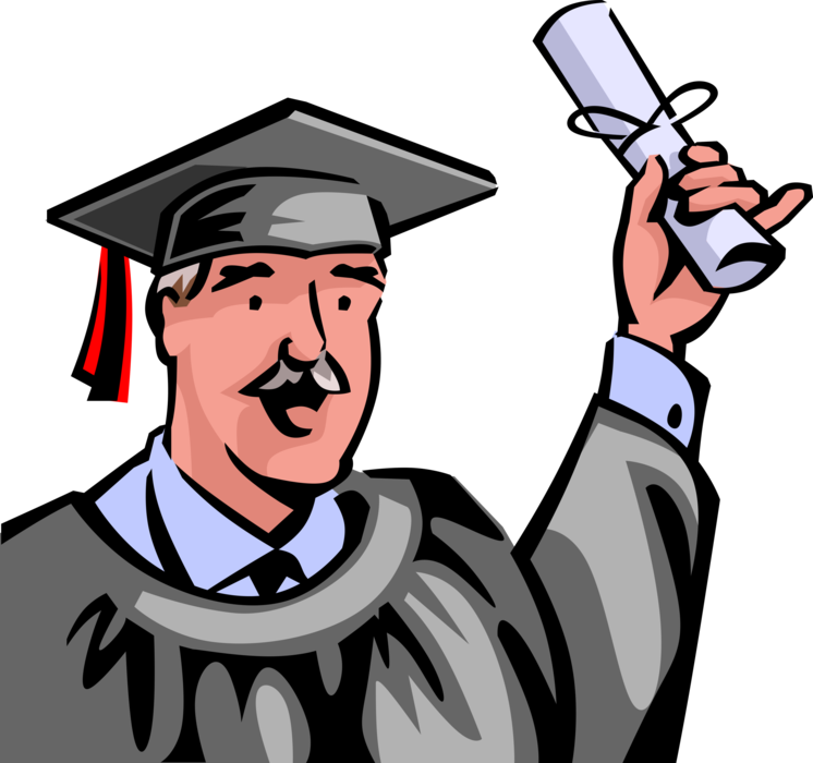 Vector Illustration of Retired Elderly Senior Citizen Finally Graduates with General Educational Development (GED) Diploma