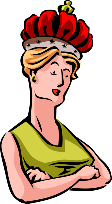 Vector Illustration of Businesswoman Employee of the Month Wears Royalty Monarch King Crown