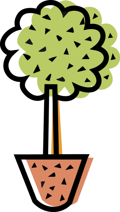 Vector Illustration of Potted Houseplant Shrub Tree