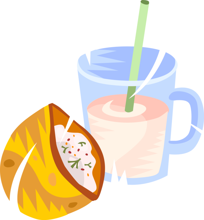 Vector Illustration of Pocket Sandwich and Glass of Dairy Milk