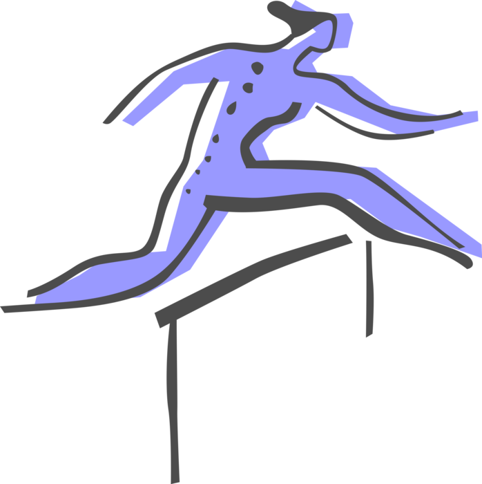 Vector Illustration of Track and Field Athletic Sport Contest Hurdler Clears Hurdles in Track Meet Race