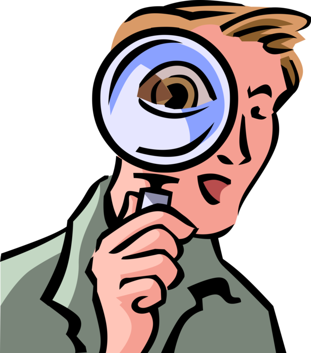 Vector Illustration of Man Holds Investigation and Research Magnifying Glass