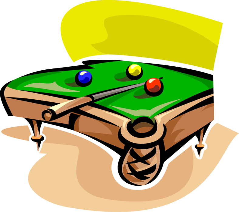 Vector Illustration of Sport of Billiards Pool Table with Balls and Cue Stick