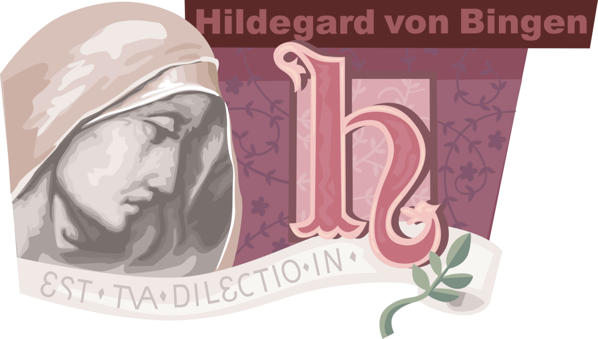 Vector Illustration of Hildegard Von Bingen, Saint Hildegard German Benedictine Abbess, Rriter, Composer, Philosopher