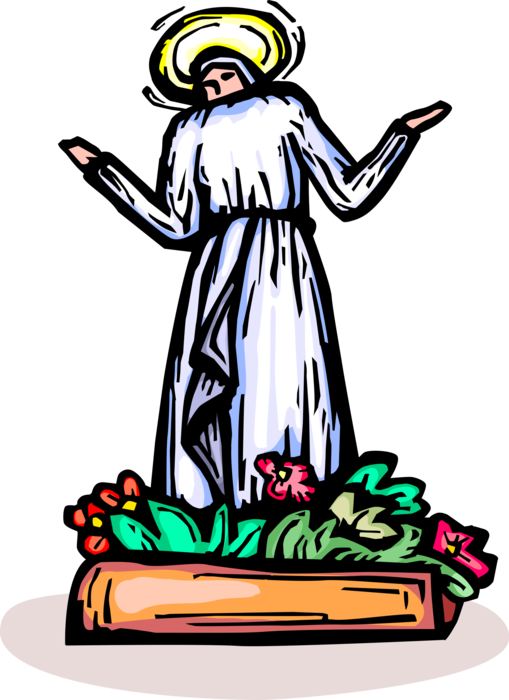 Vector Illustration of Blessed Virgin Mary Mother of God with Flowers