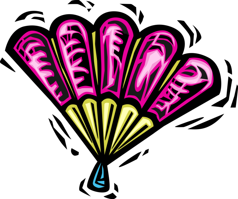 Vector Illustration of Decorative Folding Hand Fan Provides Air Circulation