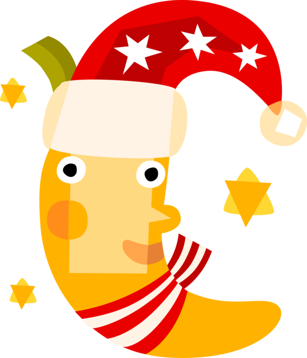 Vector Illustration of Moon with Santa's Hat at Christmas