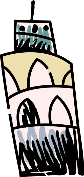 Vector Illustration of Leaning Tower of Pisa Campanile Freestanding Cathedral Bell Tower, Italy