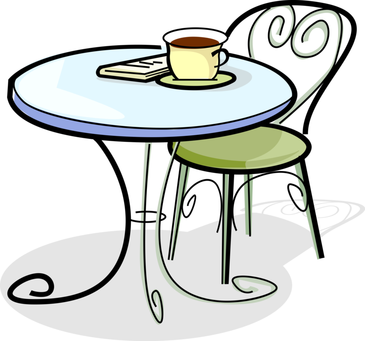 Vector Illustration of Coffee Cup on Restaurant Table with Newspaper and Chair