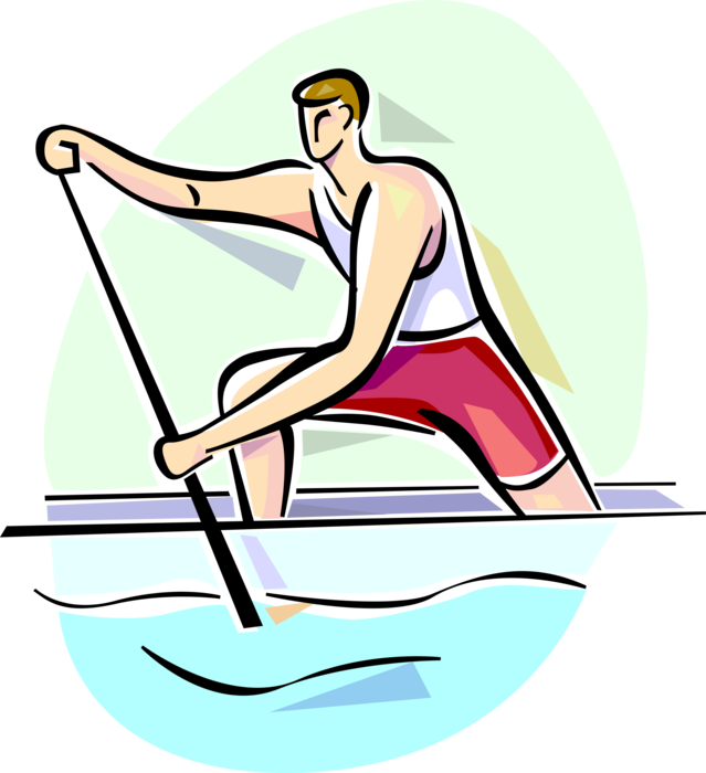 Vector Illustration of Canoeist in Canoe with Paddle Canoeing in Race