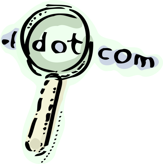 Vector Illustration of Online Internet Magnified by Magnification Through Convex Lens Magnifying Glass Dot Com