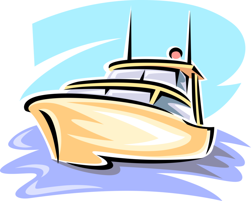 Vector Illustration of Pleasure Craft Boat Watercraft Water-Borne Transport Vehicle on Ocean