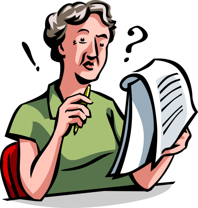Vector Illustration of Retired Elderly Senior Citizen Confused by Terms and Conditions on Insurance Policy