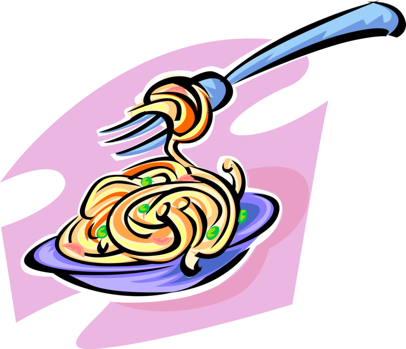 Vector Illustration of Italian Cuisine Spaghetti Pasta Dinner in Bowl with Fork