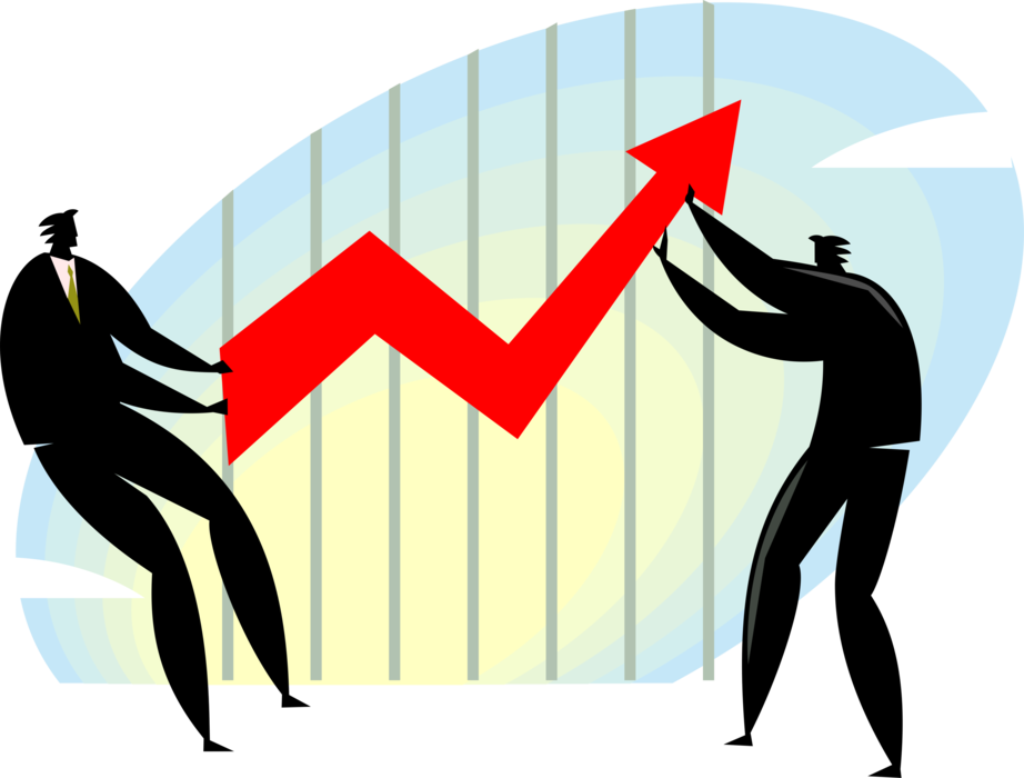 Vector Illustration of Business Associates Charting Success Use Teamwork to Increase Corporate Profits