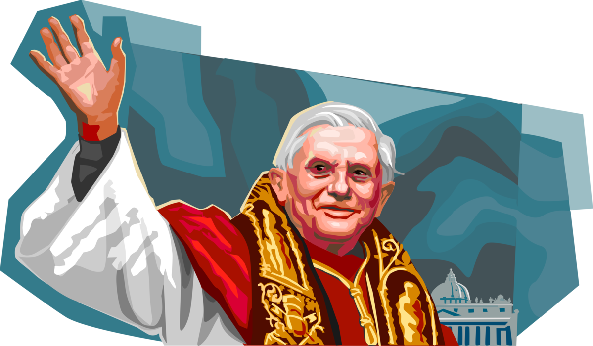 Vector Illustration of Pope Benedict XVI, Pontiff Head of Catholic Church, Joseph Aloisius Ratzinger