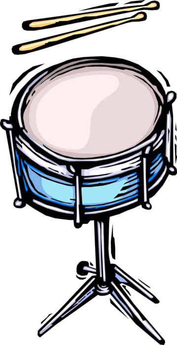 Vector Illustration of Snare Drum Percussion Instrument Produces Sharp Staccato Sound with Drum Sticks