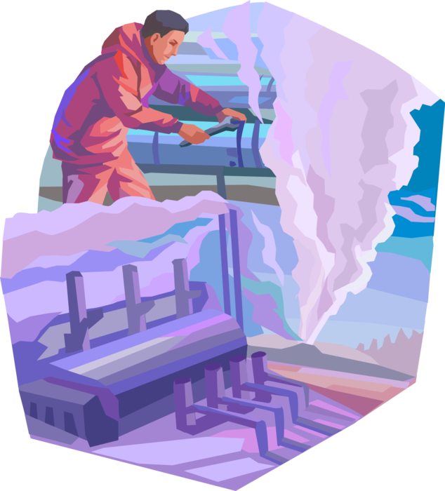 Vector Illustration of Harnessing the Power of Heat and Steam with Lava-Fuelled Energy Power Station