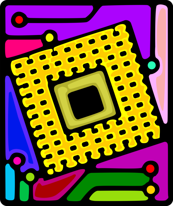 Vector Illustration of Information Technology Computer Chip Integrated Circuit Electronic Component