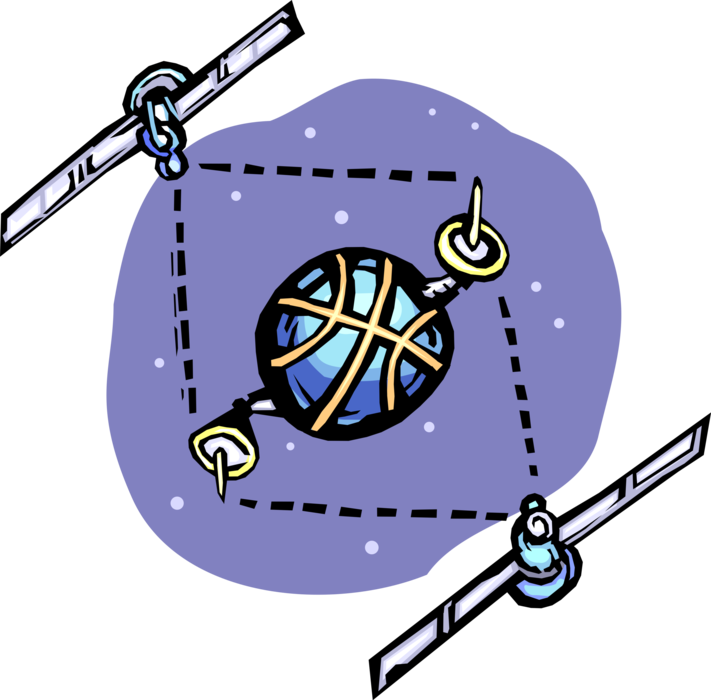 Vector Illustration of Space Satellites Communicate to Dish Parabolic Antenna Receiving Electromagnetic Signals