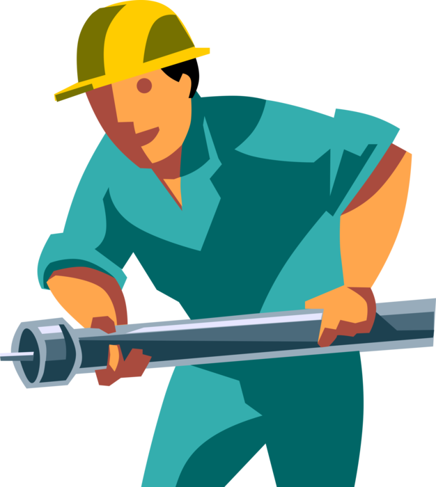 Vector Illustration of Construction Worker Lays Communications Cable