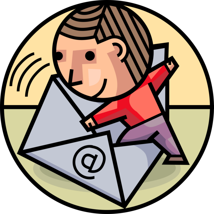 Vector Illustration of Man Climbs in Email Correspondence Letter Envelope