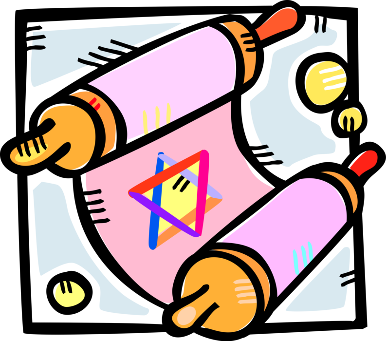 Vector Illustration of Jewish Hebrew Sefer Torah Parchment Scroll Containing Writings with Judaism Star of David