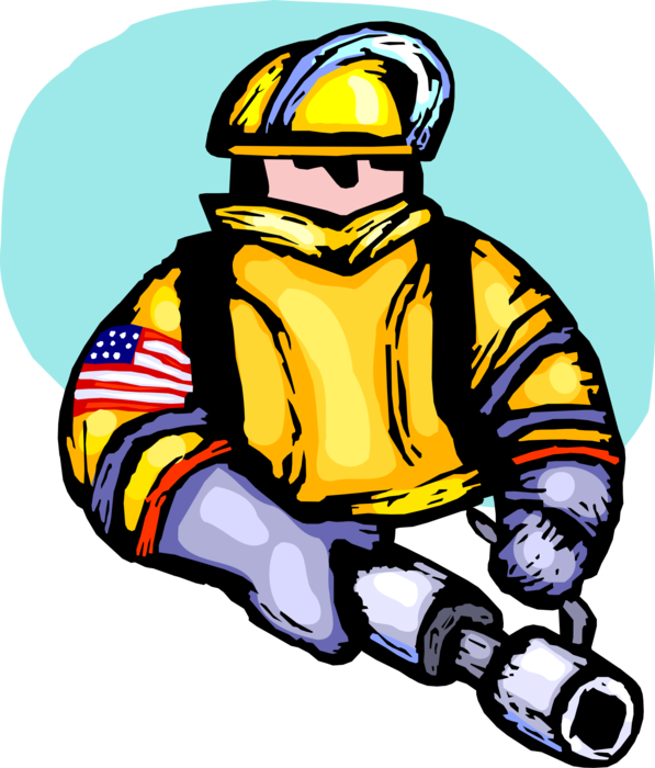 Vector Illustration of Firefighter Fireman with Fire Hose at Ground Zero on September 11, 2001 9/11 Terror Attack at WTC 