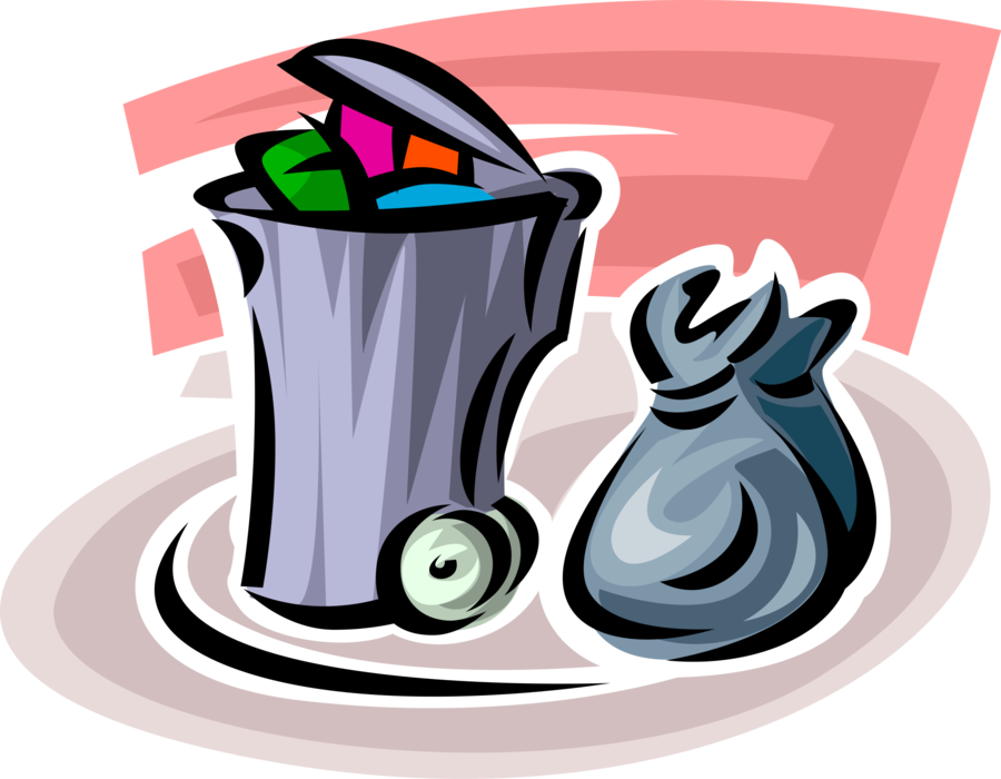 Vector Illustration of Waste Basket, Dustbin, Garbage Can, Trash Can for Rubbish