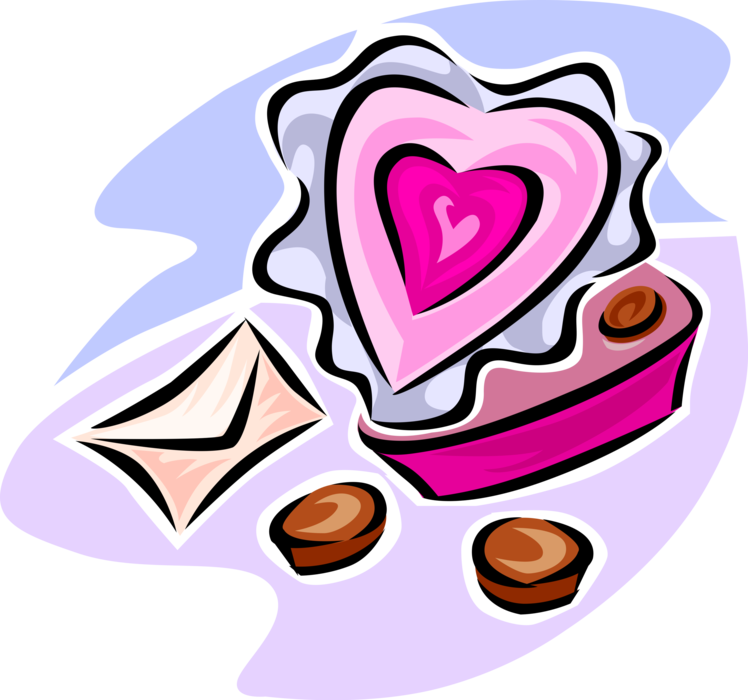 Vector Illustration of Valentine's Day Sentimental Gift Confectionery Chocolates in Love Heart-Shaped Box