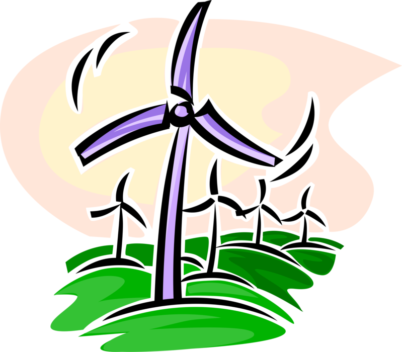 Vector Illustration of Wind Power Turbine Windmills Renewable Green Energy Source