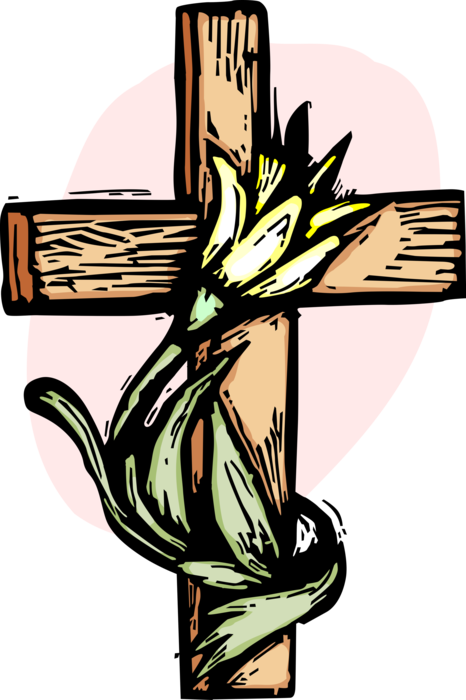 Vector Illustration of Christian Crucifix Cross with Easter Resurrection Lily Flowers 