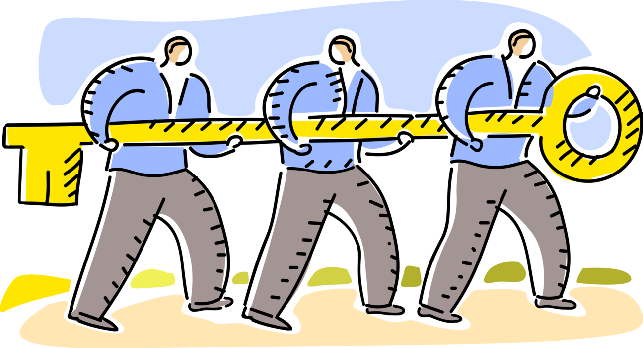 Vector Illustration of Business Colleagues Use Teamwork and Cooperation to Unlock Opportunities with Key