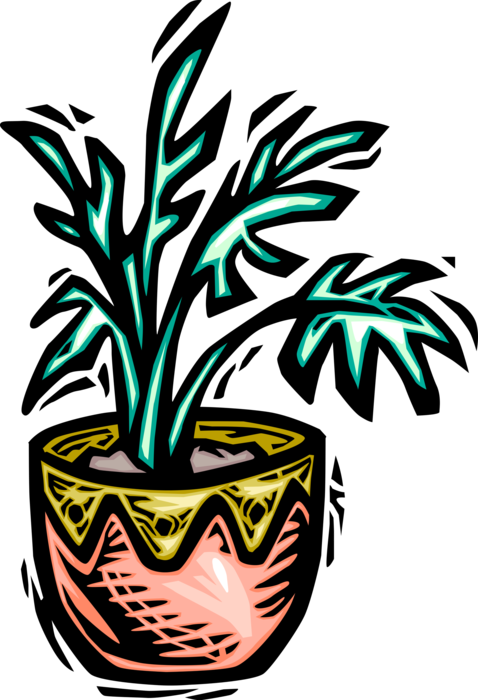 Vector Illustration of Potted Houseplant Plant in Ceramic Pot