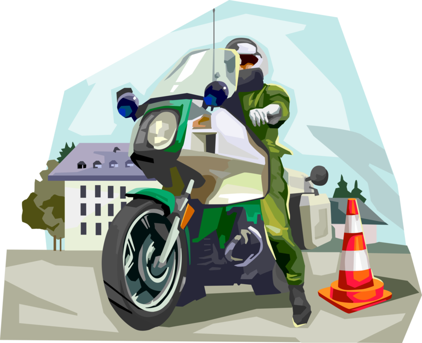 Vector Illustration of German Motorcycle Federal Police Patrol