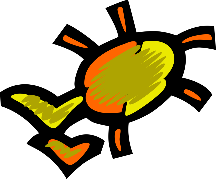 Vector Illustration of The Sun Shining with Seabirds in Flight