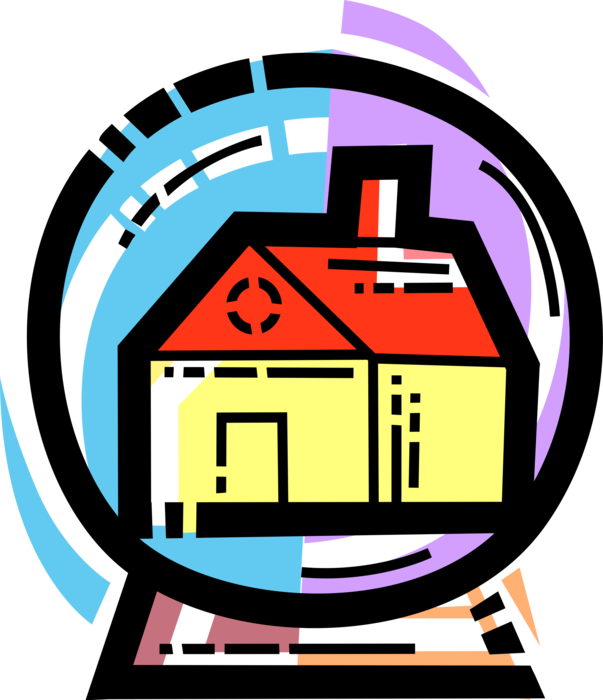 Vector Illustration of Snow Globe Transparent Sphere with Real Estate Family Home Residence Dwelling