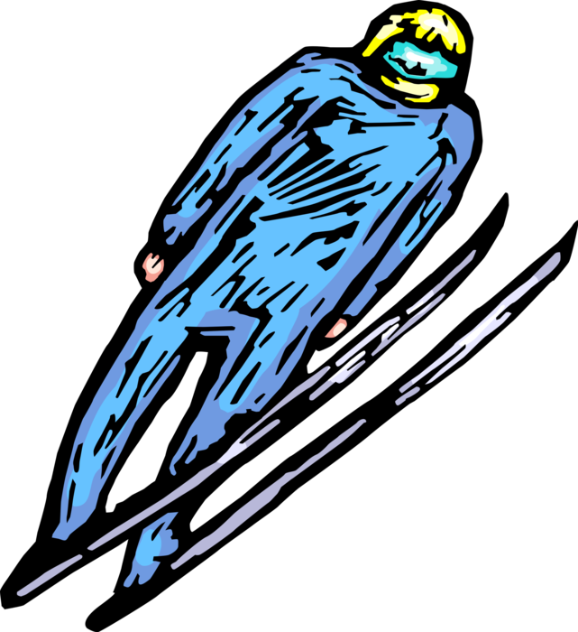 Vector Illustration of Alpine Ski Jumper Catches Some Air While Jumping
