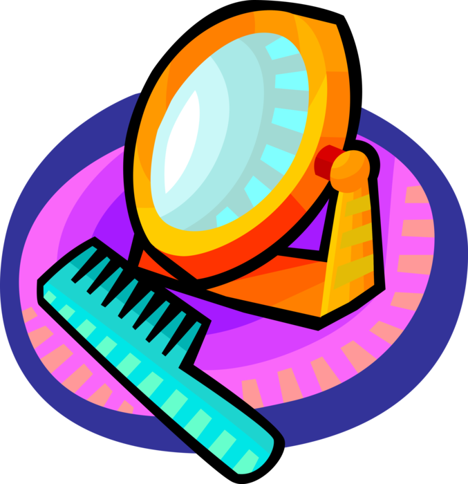 Vector Illustration of Personal Grooming Mirror and Comb