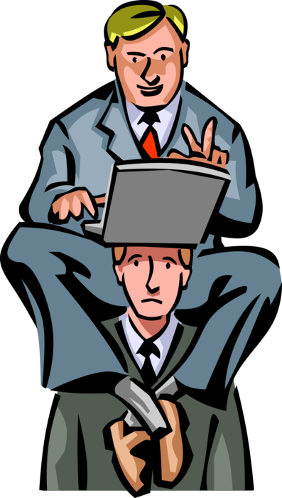 Vector Illustration of Influential Experienced Businessman Mentor Carries Protégé Associate on Shoulders